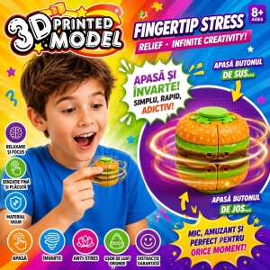 Jucărie Spinner Antistres Hamburger 3D, Fingertip Stress, Fidget Toy Rotativ cu Buton, pentru Copii și Adulți - Img 4