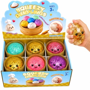 Jucărie Squishy Antistres Dumpling 8.5 cm cu Apă și Sclipici, Model Aleatoriu, Moale și Elastică - Img 4