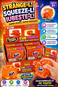 Jucărie Squishy Cub Portocaliu cu Sclipici – Cub Anti-Stres Moale și Elastic pentru Copii și Adulți - Img 3