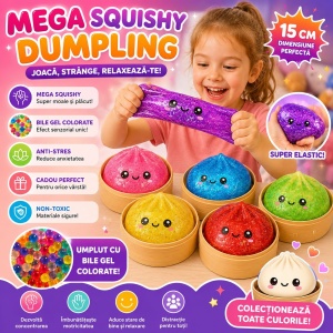 Jucărie Squishy Dumpling Gigant 15 cm cu Sclipici – Antistres Moale, Elastică și Relaxantă pentru Copii - Img 4