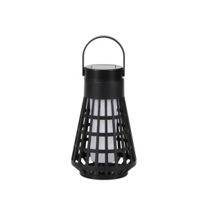 Lampă solară cu LED, lanternă decorativă cu flacără pâlpâitoare, plastic, negru, 11x11 cm - Img 2