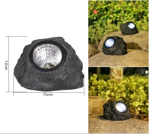 Lampă solară LED de grădină, design piatră, plastic, negru, 15x12 cm - Img 3