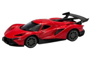 Mașinuță metalică roșie die-cast cu uși deschise, dimensiuni 14x6.5x5.5 cm, model realist