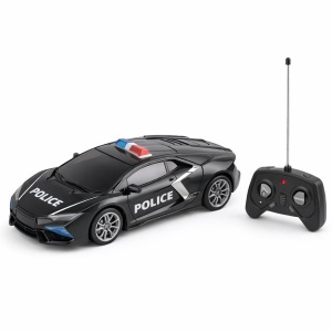 Masinuta politie radiocomandata, cu lumini si sunete, usi si capota deschise, culoare negru