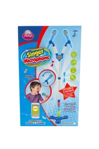 Microfon Muzical cu Stativ , Singer Microphone Albastru, Reglabil 60, 104 cm, 2 Microfoane