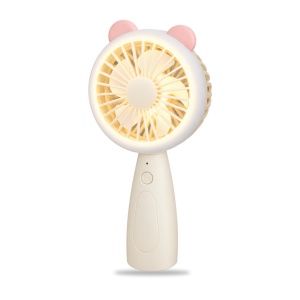 Mini ventilator portabil de mână, bej, cu lumină LED și 3 trepte de viteză - Img 3