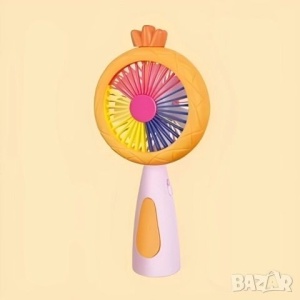 Mini ventilator portabil pentru copii, reincarcabil USB, 3 viteze, model ananas, portocaliu cu roz