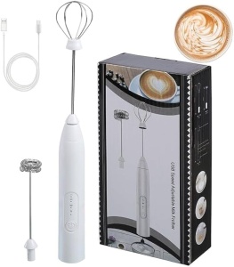 Mixer electric pentru cafea si spuma de lapte, reincarcabil USB, 3 viteze, 7500 RPM, alb