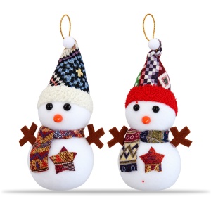 Ornament de Crăciun pentru brad, om de zăpadă pufos, polistiren și textil, 15,5 cm - Img 2