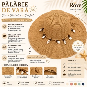 Pălărie Damă Camel de Vară cu Bor Lat și Decor cu Scoici și Mărgele - Img 2
