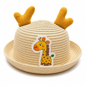 Palarie de Vara Crem pentru Copii cu Girafa Galbena, Protectie UV si Design Adorabil