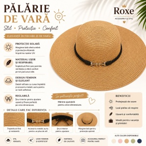 Pălărie de Vară Damă Bej cu Bor Lat și Curea Decorativă – Pălărie Elegantă pentru Plajă și Soare - Img 2