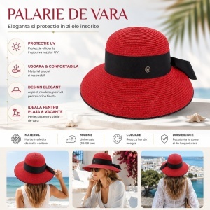 Palarie de Vara Rosie cu Banda Neagra Eleganta pentru Plaja si Tinute Chic - Img 2