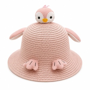 Palarie de Vara Roz pentru Copii, cu Design Pinguin si Protectie UV