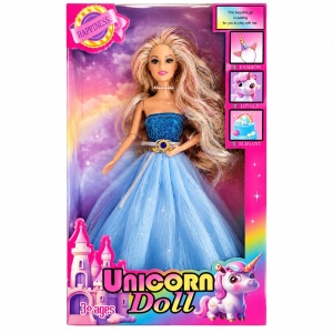 Păpușă Prințesă Unicorn pentru Fetițe, 30 cm, Păr Lung pentru Coafat, Rochie Elegantă – Model Aleatoriu
