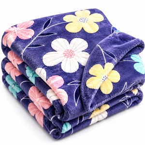 Patura Cocolino Pufoasa cu Model Floral Multicolor, 200x220 cm, Mov Inchis
