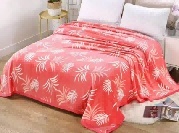Patura Cocolino Pufoasa cu Model Frunze Tropicale, 200x220 cm, Roz Coral