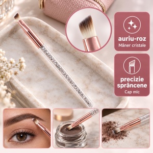 Pensulă teșită sprâncene IDei YZ28, peri naturali, mâner cu cristale, metal auriu-roz - Img 7