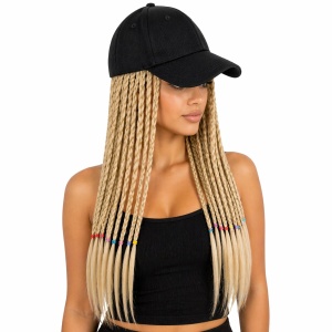 Peruca impletita blond 50 cm cu sapca neagra stil modern - Img 2