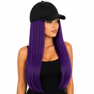 Peruca lunga 50 cm cu sapca neagra, par mov drept - Img 2