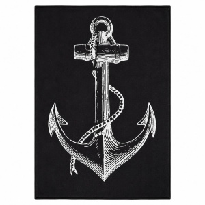 Prosop de Plajă Model Ancoră Vintage Negru 70x140 cm – Design Nautic Elegant - Img 2