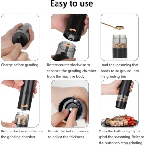 Râșniță electrică pentru sare și piper Jiji, din plastic, ajustare grosime, neagră - Img 4