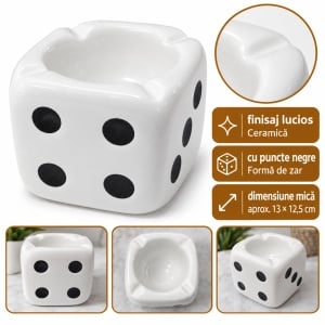 Scrumiera ceramica in forma de zar, alb cu puncte negre, 9,5x9 cm