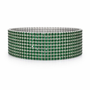 Set 12 bratari ROXE argintii elastice cu pietre verde smarald stralucitoare - Img 2