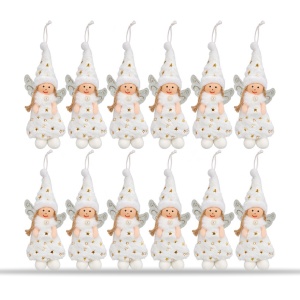 Set 12 bucăți ornamente brad îngerași din pluș cu aripi argintii sclipitoare, 20×8 cm - Img 2