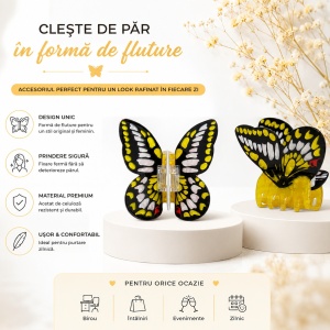 Set 12 Clești de Păr Fluture 7,5 cm – Clame Colorate, Diverse Modele - Img 3