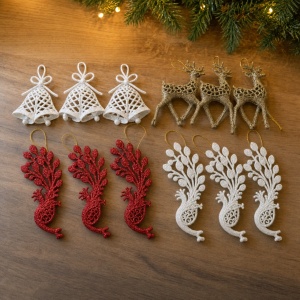 Set 12 decoratiuni de Craciun cu sclipici pentru brad, diverse modele, dimensiuni intre 7-10cm - Img 3