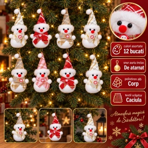 Set 12 ornamente de brad om de zăpadă, polistiren și textil, culori asortate, 17 × 6 cm - Img 7