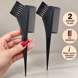 Set 2 pensule pentru vopsit părul cu pieptene, plastic negru - Img 4