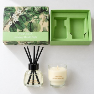 Set aromaterapie cu lumânare parfumată și difuzor cu bețișoare, aromă vanilie, verde, 24 x 16 cm - Img 4