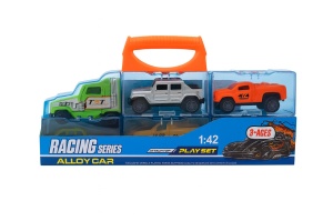 Set Camion Transportor cu Masinute , Racing Series Alloy Car, 1:42, pentru copii 3+
