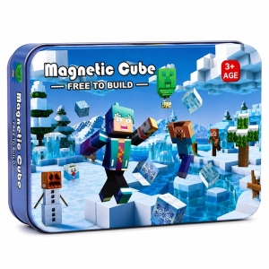 Set Cuburi Magnetice de Construcție, 60 Piese cu Figurine și Cutie Metalică de Depozitare - Img 4