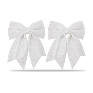 Set de 2 buc Cu Fundițe decorative de Crăciun albe cu sclipici, prindere plastic, 30x20 cm - Img 6