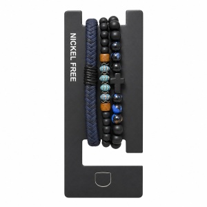 Set format din 3 bratari reglabile barbati cu cruciulita neagra si margele colorate Roxe