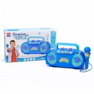 Sistem karaoke pentru copii cu microfon, lumini si muzica, model retro albastru
