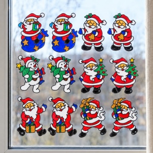 Stickere de Crăciun pentru geam din silicon, set 12 bucăți, modele asortate, 25 × 20 cm - Img 7