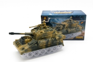 Tank Jucarie 20x11 cm cu Lumini si Sunete , Model Militar cu Soldat, Senile Mobile