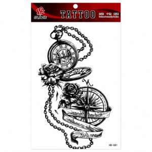Tatuaj Temporar Semipermanent Busolă și Ceas Vintage – 20 cm, Rezistent la Apă, Efect Realist