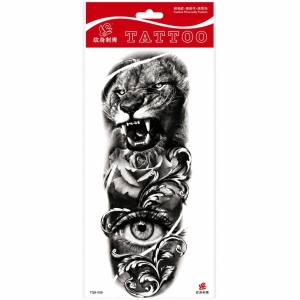 Tatuaj Temporar Semipermanent Tigru Feroce cu Trandafir și Ochi Realist – 45 cm