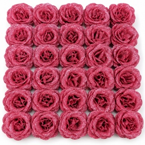 Trandafiri artificiali cu sclipici, set 30 de bucăți, culoare roz-visiniu, plastic, 8cm - Img 4