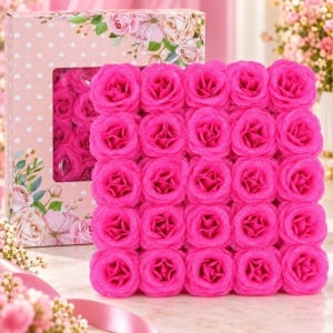 Trandafiri artificiali cu sclipici, set 30 de bucati, roz bon bon, plastic, 8cm