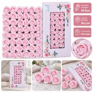 Trandafiri de săpun decorativi, roz pal, set 50 de bucăți, 5 cm