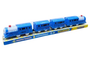 Trenulet vesel electric, 2 locomotive si 2 vagoane, 44.5 cm, albastru - Img 2