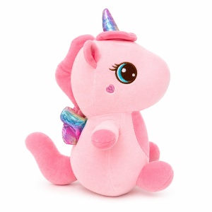 Unicorn de plus 30cm roz cu corn stralucitor si detalii decorative, jucarie moale copii