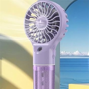Ventilator portabil cu pulverizare apa, 4 trepte viteza, rezervor apa, reincarcabil USB, mov - Img 3
