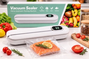 Aparat de vidat și sigilat alimente Vacuum Sealer cu afișaj digital, Alb - Img 2